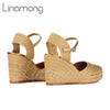 Gold Raffia Wedge Sandals