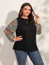 Lantern Sleeve Paisley Print Textured Top