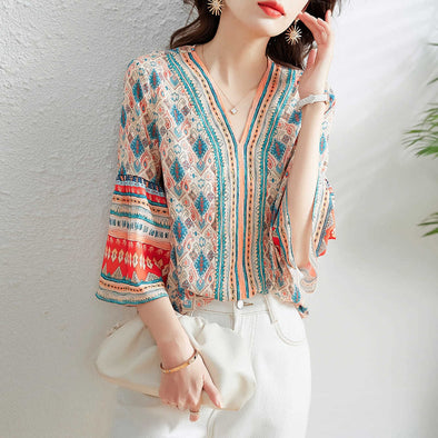 Casual Flare Sleeve Summer Blouse