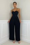 Summer Solid Pleated Wide Leg Jumpsuit