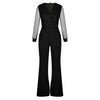 Black V-Neck Mesh Sequins Jumpsuit